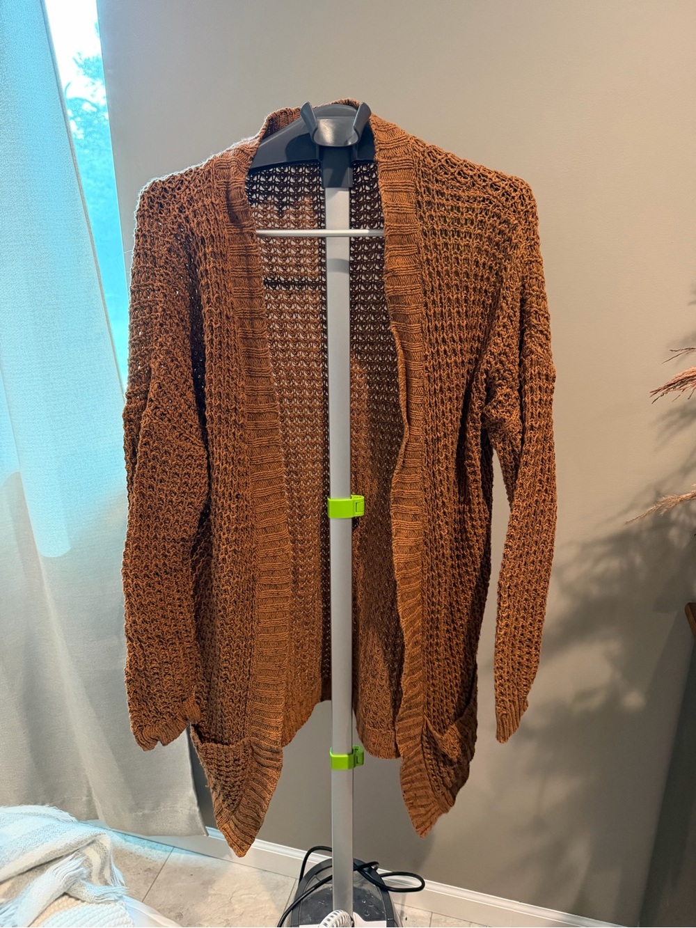 Express Open-Front Knit Cardigan in Chestnut Brown